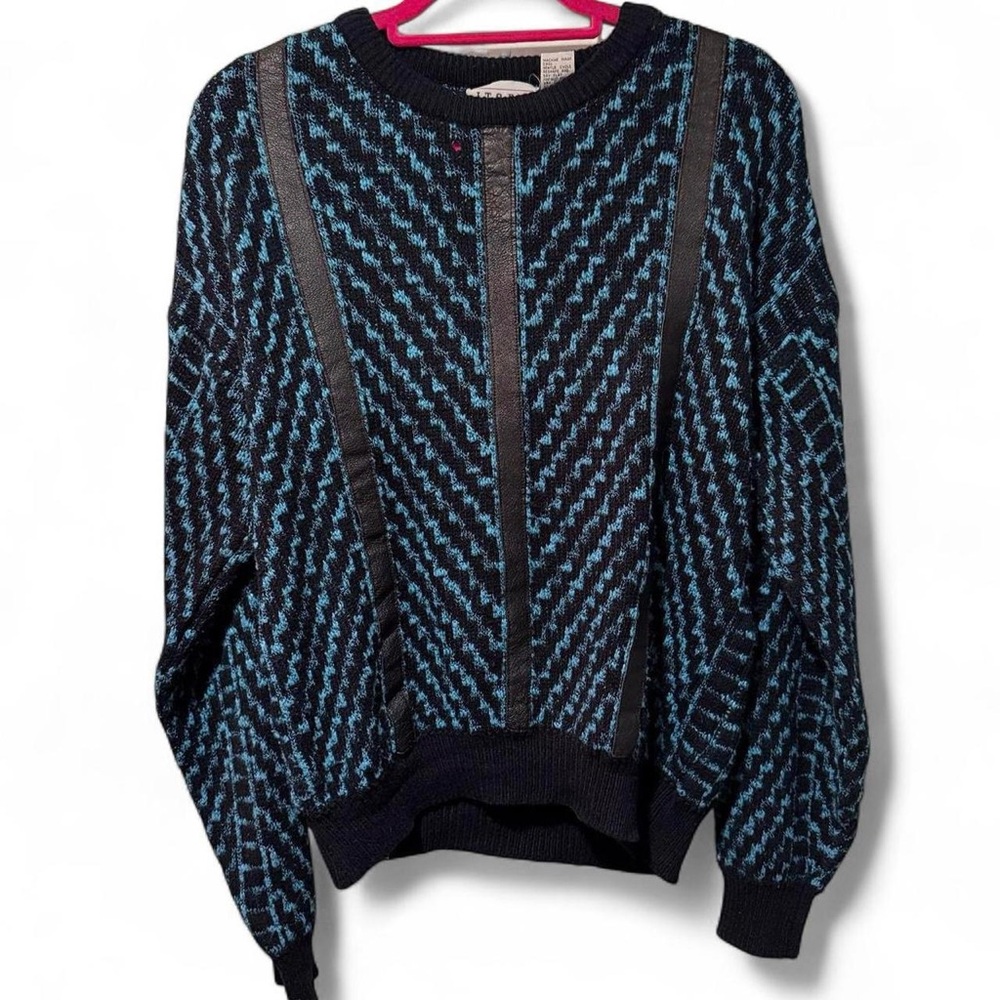 Vintage Black and Blue Patterned Sweater